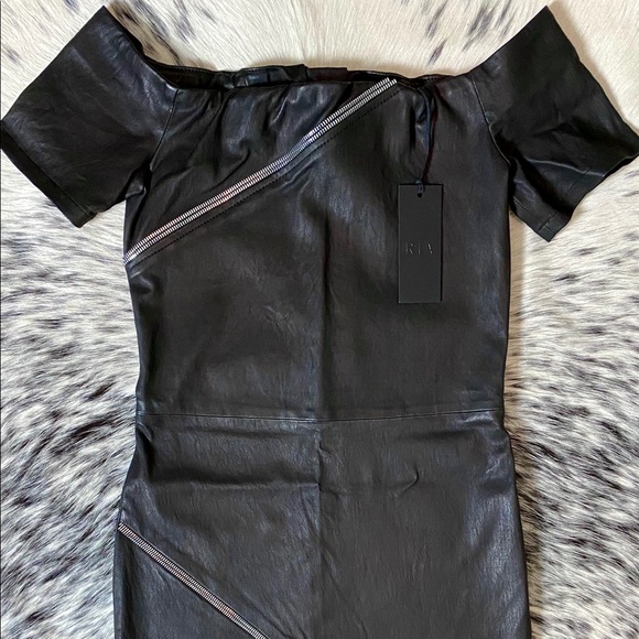 RTA LILOU OFF-SHOULDER LEATHER ZIP DRESS SZ 6-8 - Picture 3 of 8